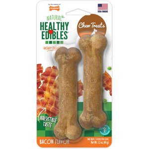 Nylabone Healthy Edibles All-Natural Long Lasting Bacon Flavor Chews Dog Treats, 2 count, X-Small/Petite