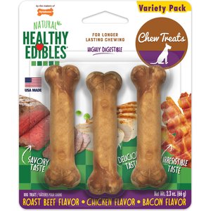 Nylabone Healthy Edibles All-Natural Long Lasting Chew Variety Pack X-Small/Petite Dog Treats, 3 count