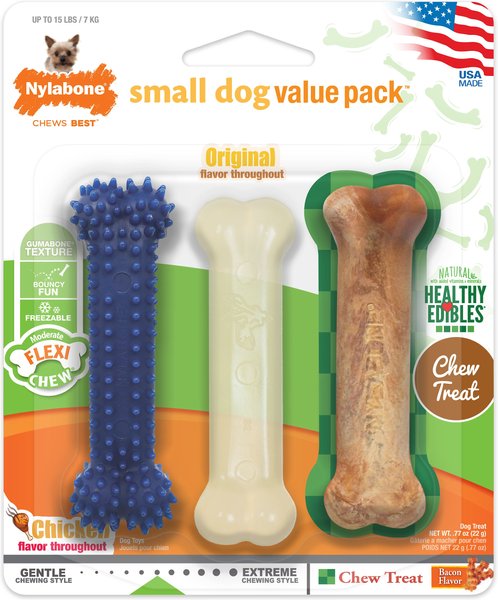 Nylabone Healthy Edible Flexi Chew Value Pack Bacon & Chicken Flavor Dog Chew Toy, X-Small slide 1 of 12