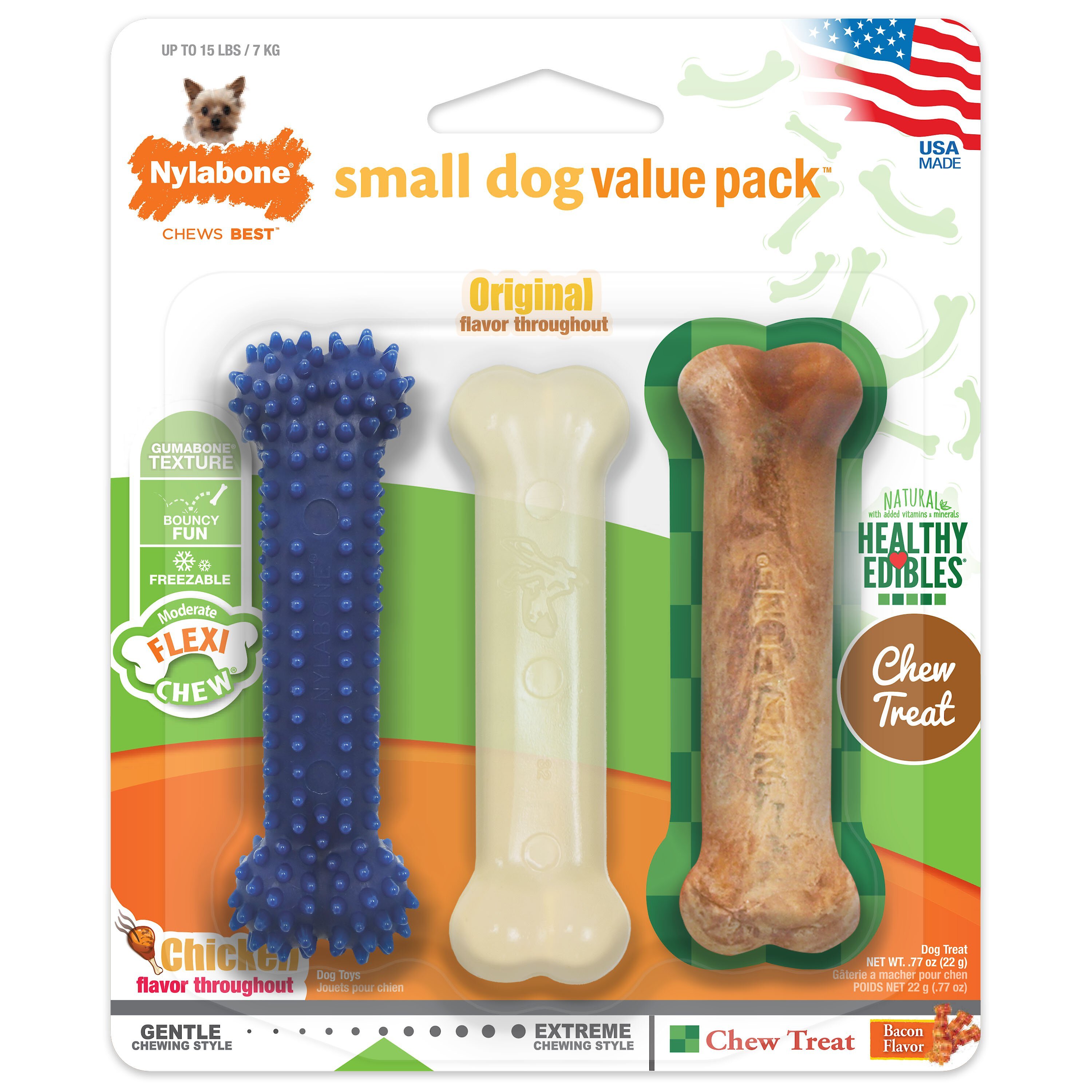 NYLABONE Healthy Edible Flexi Chew Value Pack Bacon & Chicken Flavor Dog Chew Toy Customer