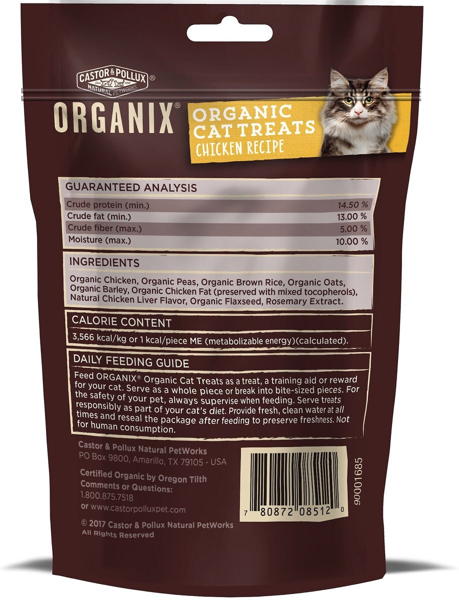 CASTOR & POLLUX Organix Chicken Flavor Organic Cat Treats, 2oz bag