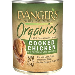 Evanger's Organics Cooked Chicken Grain-Free Canned Dog Food Supplement, 12.5-oz, case of 12
