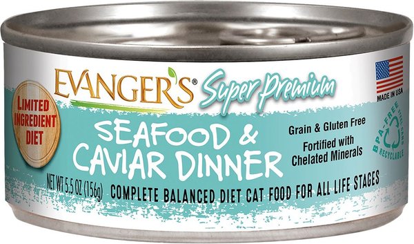 Evanger's Super Premium Seafood & Caviar Dinner Grain-Free Canned Cat Food, 5.5-oz, case of 24 slide 1 of 3