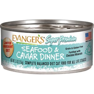 Evanger's Super Premium Seafood & Caviar Dinner Grain-Free Canned Cat Food, 5.5-oz, case of 24