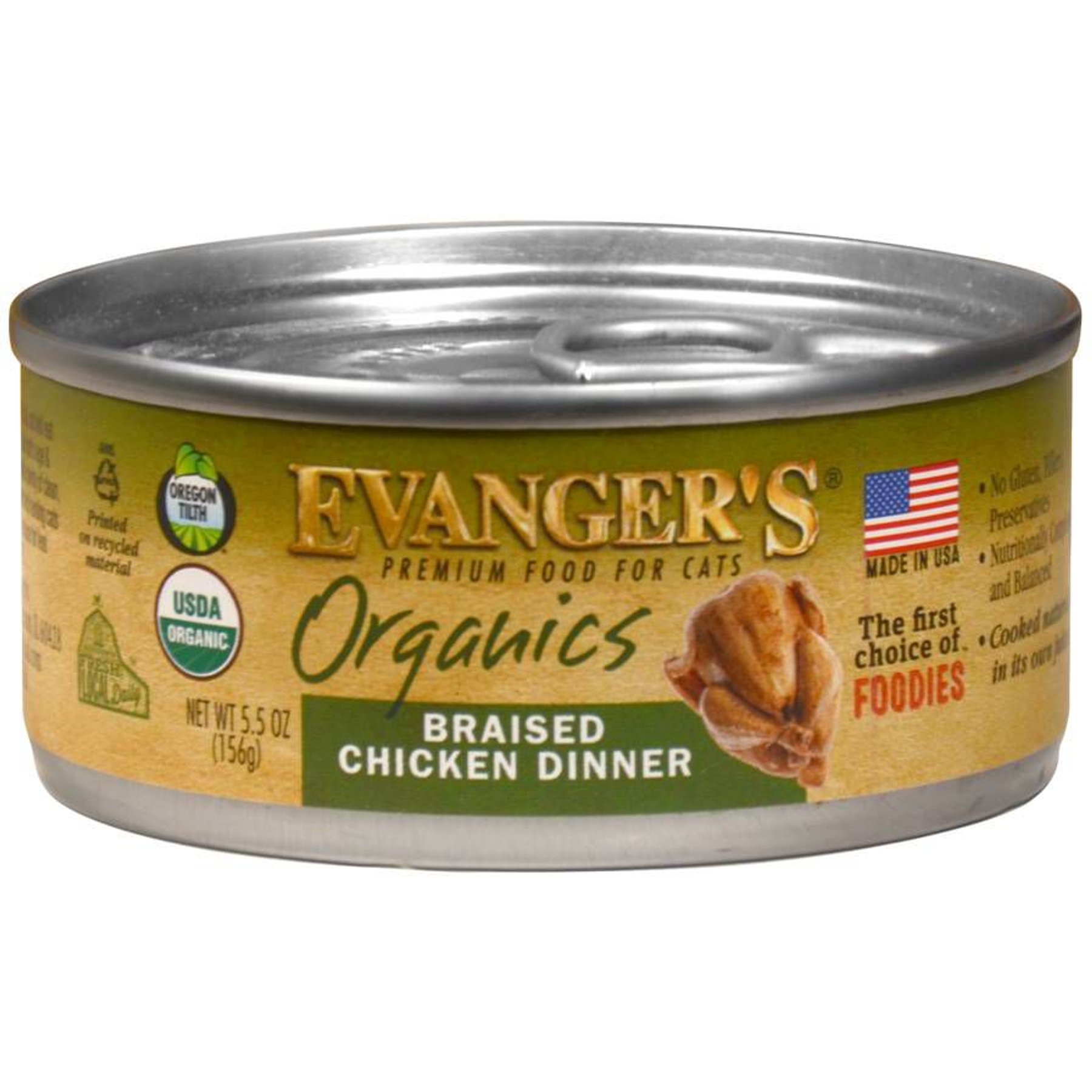 EVANGER S Organics Braised Chicken Dinner Canned Cat Food 5.5 oz