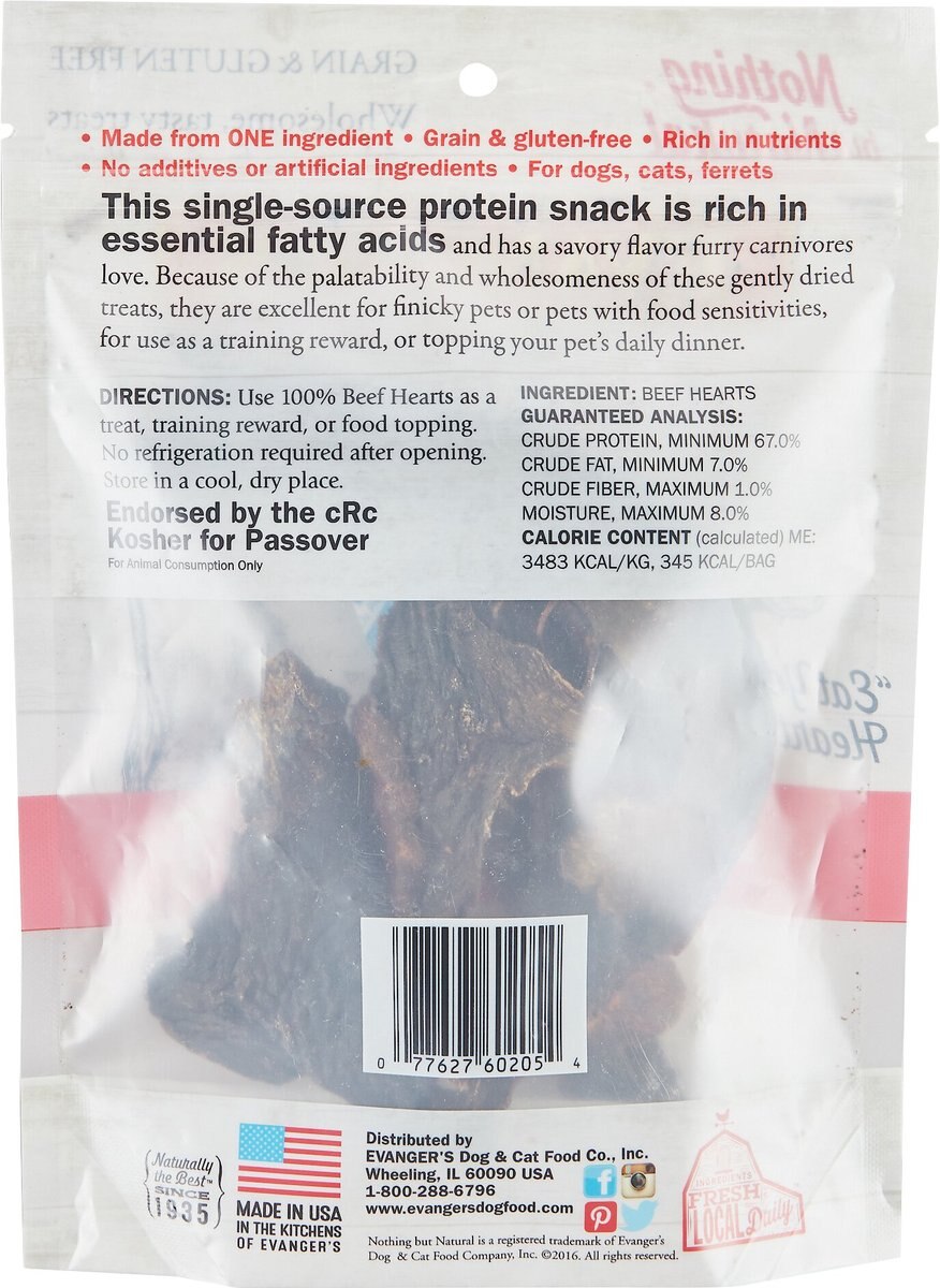 EVANGER'S Nothing but Natural Beef Hearts Gently Dried Dog & Cat Treats