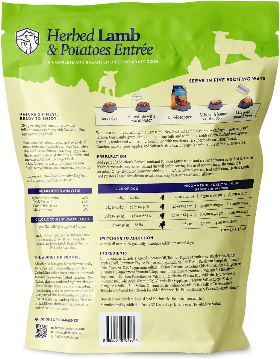 ADDICTION Herbed Lamb & Potatoes Raw Dehydrated Dog Food, 2lb box