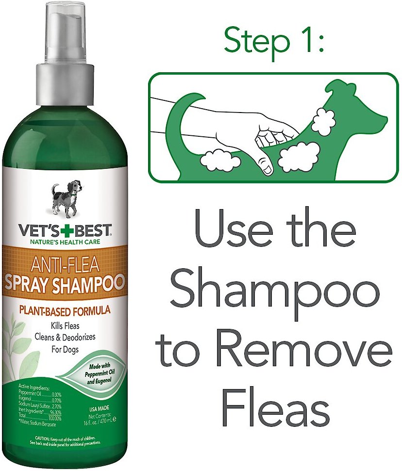 VET'S BEST AntiFlea Easy Spray Shampoo for Dogs, 16oz bottle