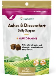 NaturVet Aches & Discomfort Plus Glucosamine Soft Chews Joint Supplement for Dogs, 30 count