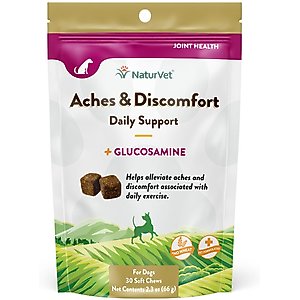 NaturVet Aches & Discomfort Plus Glucosamine Soft Chews Joint Supplement for Dogs, 30 count