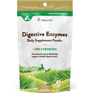 NaturVet Digestive Enzymes Plus Pre & Probiotic Powder Digestive Supplement for Cats & Dogs, 10-oz bag