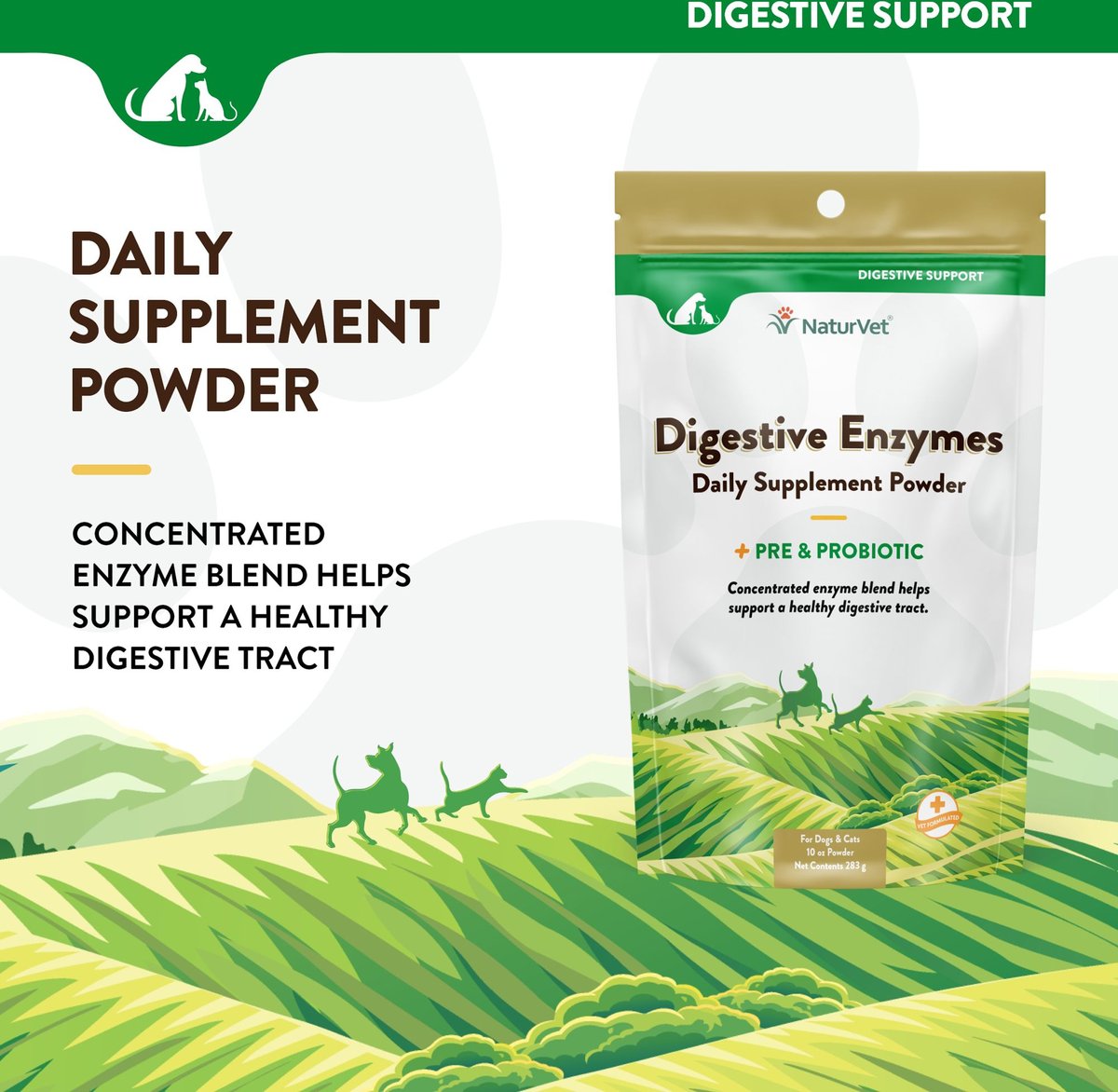 NATURVET Digestive Enzymes Plus Pre & Probiotic Powder Digestive