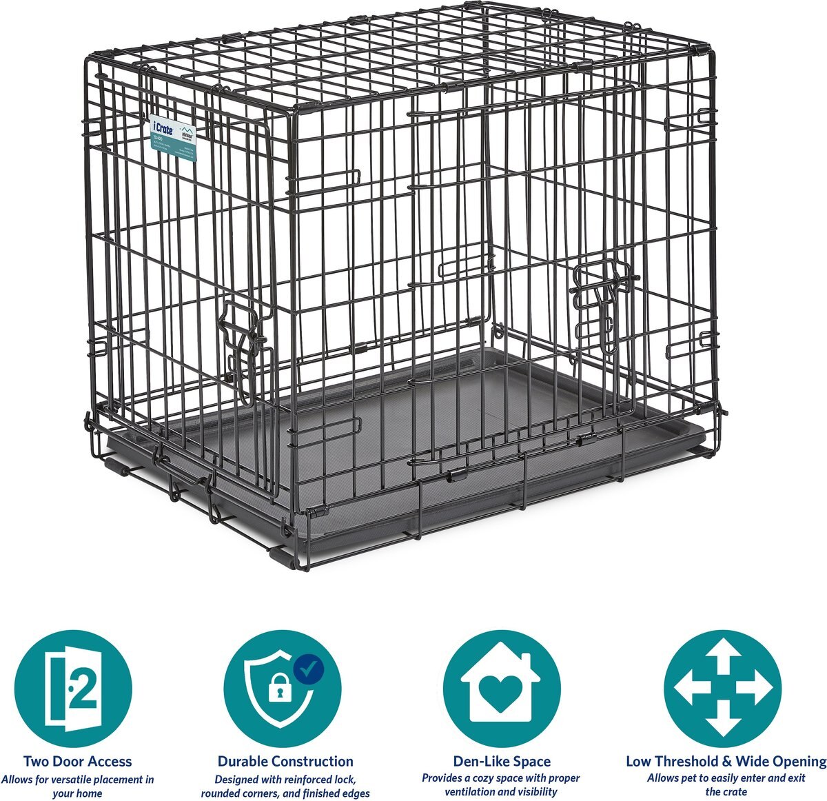 MIDWEST iCrate Fold & Carry Double Door Collapsible Wire Dog Crate, 24