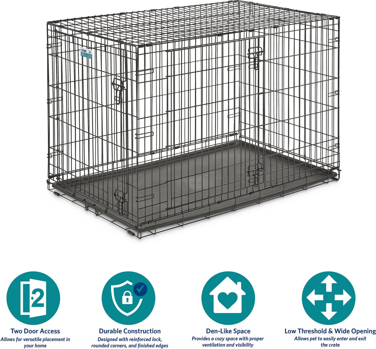 MIDWEST iCrate Fold Carry Double Door Collapsible Wire Dog Crate