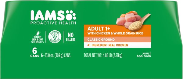 Iams ProActive Health Classic Ground with Chicken & Whole Grain Rice Adult Wet Dog Food, 13-oz can, case of 6 slide 1 of 10