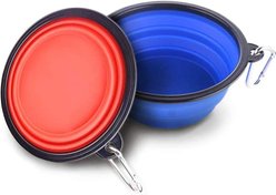 SunGrow Dog, Cat & Small Pet Collapsible Silicone Travel Bowl & Water Dish Set, 2 count