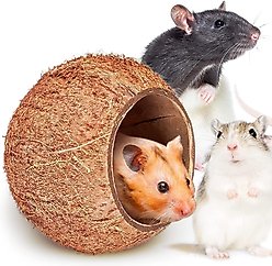 SunGrow Bedding & Sand Bath Container Cozy Hideout Coconut Hut Small-Pet Litter Box