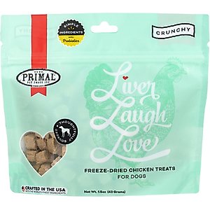 Primal Liver, Laugh, Love Simply Chicken Flavored Crunchy Dog Treats, 1.5-oz bag