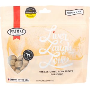 Primal Liver, Laugh, Love Simply Pork Flavored Crunchy Dog Treats, 1.5-oz bag