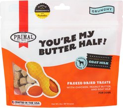 Primal You're My Butter Half Chicken & Peanut Butter with Goat Milk Flavored Crunchy Dog Treats, 2-oz bag