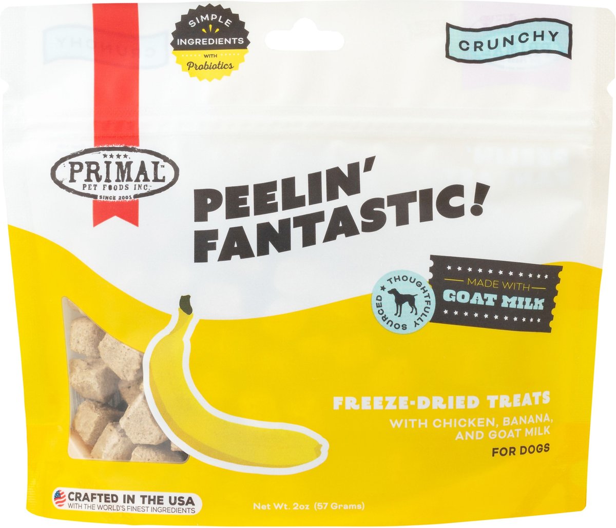 Primal Peelin' Fantastic Chicken & Banana with Goat Milk Flavored Crunchy Dog Treats, 2-oz bag