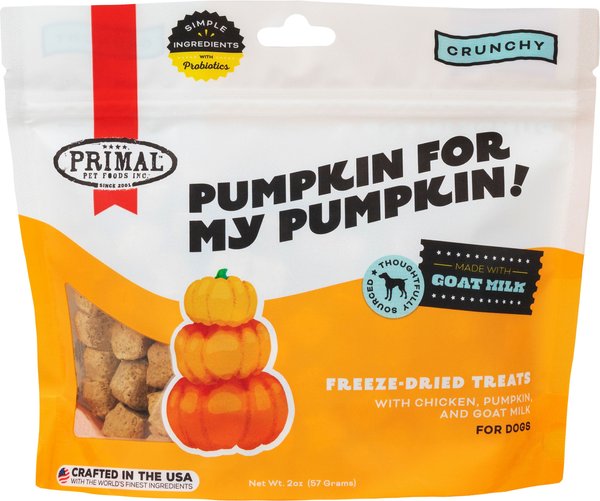 Primal Pumpkin For My Pumpkin Chicken & Pumpkin with Goat Milk Flavored Crunchy Dog Treats, 2-oz bag slide 1 of 7