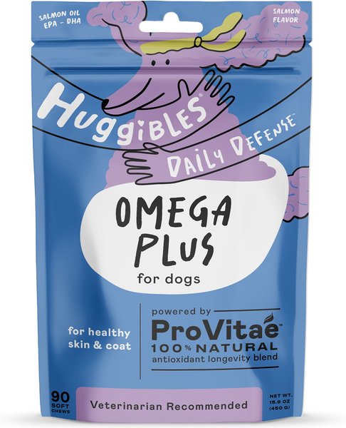 Huggibles Omega Plus Salmon Flavored Soft Chew Skin & Coat Supplement for Dogs, 90 count slide 1 of 3