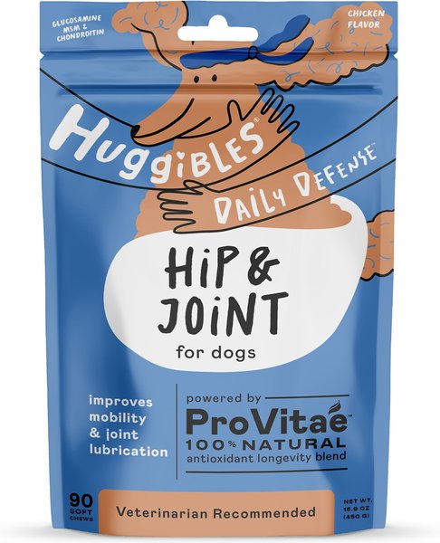 Huggibles Hip & Joint Support Chicken Flavored Soft Chew Hip & Joint Supplement for Dogs, 90 count slide 1 of 3