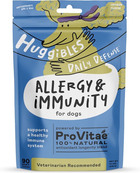 Huggibles Allergy & Immunity Support Chicken Flavored Soft Chew Allergy & Immune Supplement for Dogs, 90 count slide 1 of 3