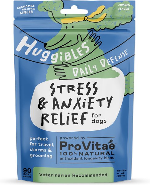 Huggibles Stress & Anxiety Relief Calming Chicken Flavored Soft Chews Calming Supplement for Dogs, 90 count slide 1 of 3