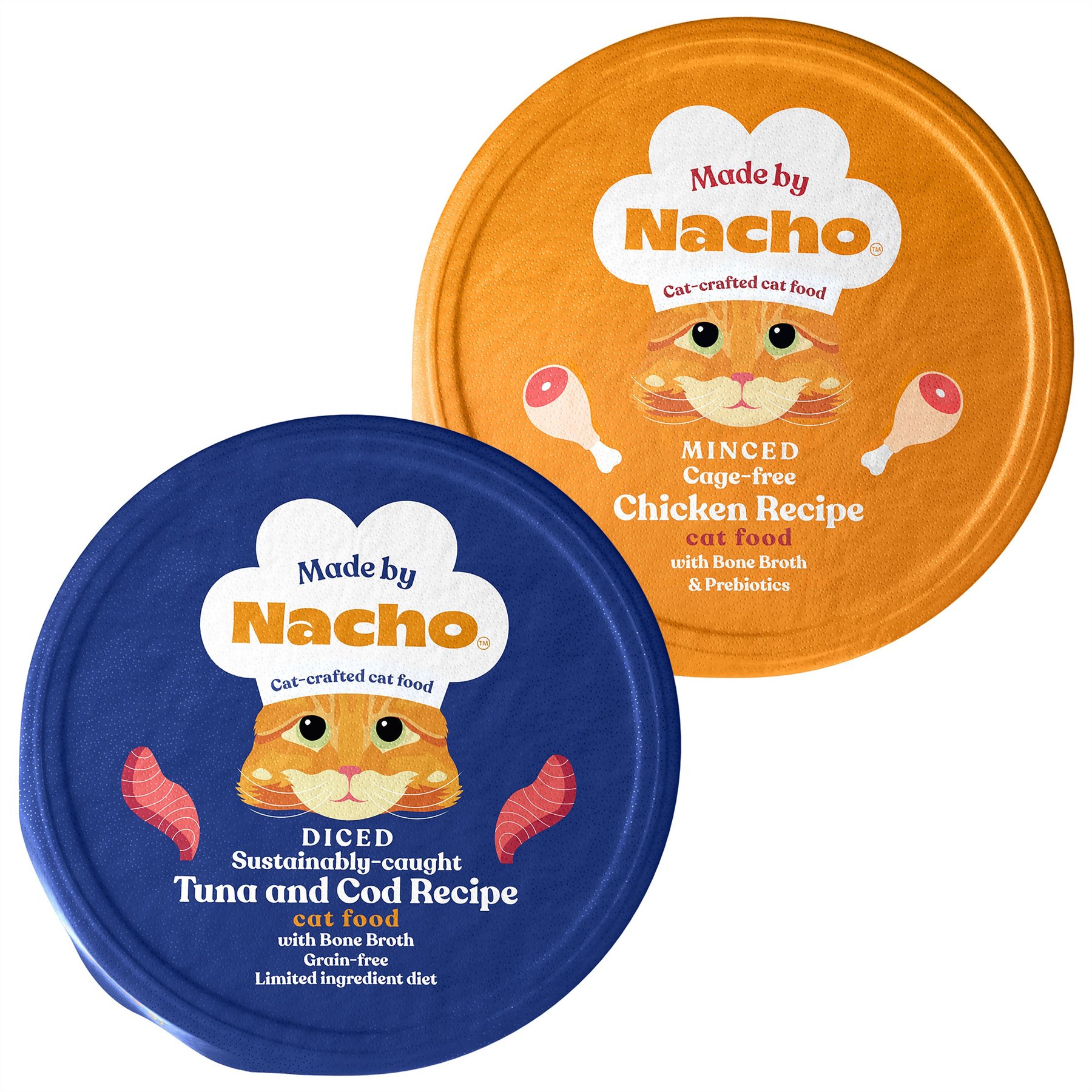 Made by Nacho Diced Tuna & Cod Recipe + Minced Chicken Recipe with Bone Broth Wet Cat Food