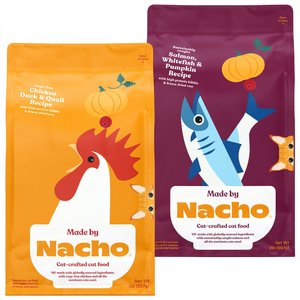 Made by Nacho Chicken, Duck & Quail Recipe With Freeze-Dried Chicken Liver +  Salmon, Whitefish & Pumpkin Recipe With Chicken Liver Dry Cat Food