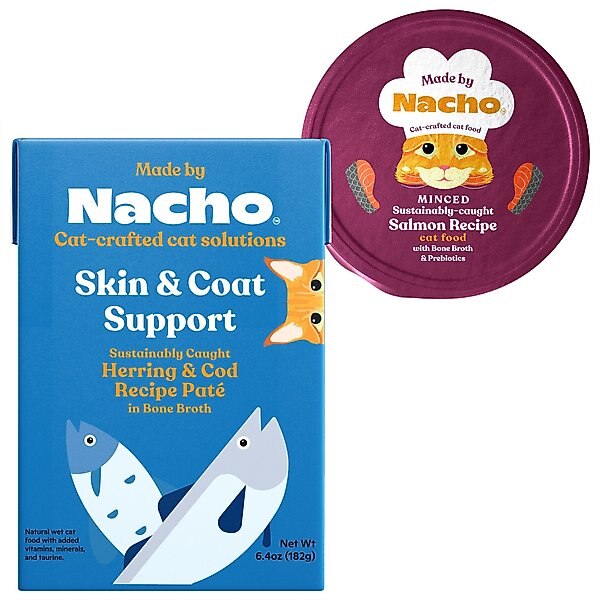 Made by Nacho Skin & Coat Support Herring & Cod Recipe in Bone Broth + Minced Salmon Recipe with Bone Broth Wet Cat Food slide 1 of 6