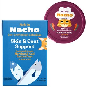 Made by Nacho Skin & Coat Support Herring & Cod Recipe in Bone Broth + Minced Salmon Recipe With Bone Broth Wet Cat Food