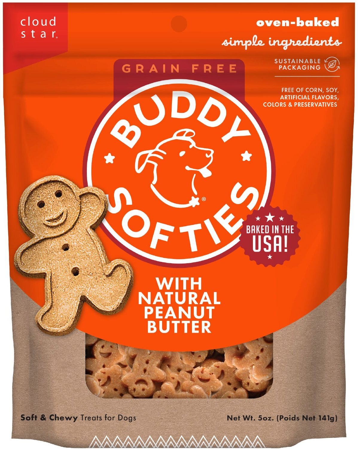 BUDDY BISCUITS GrainFree Soft & Chewy with Peanut Butter Dog Treats, 5oz bag
