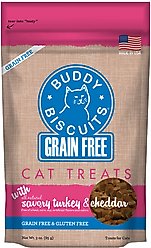 Buddy Biscuits Grain-Free with Savory Turkey & Cheddar Cat Treats, 3-oz bag