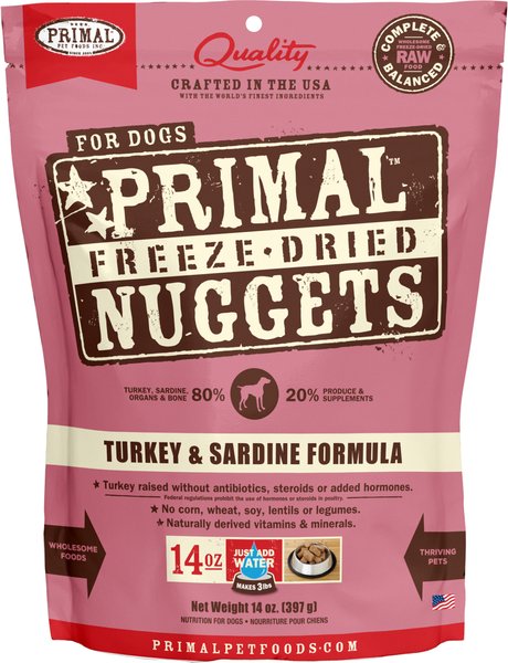 Primal Turkey & Sardine Formula Nuggets Grain-Free Raw Freeze-Dried Dog Food, 14-oz bag slide 1 of 10