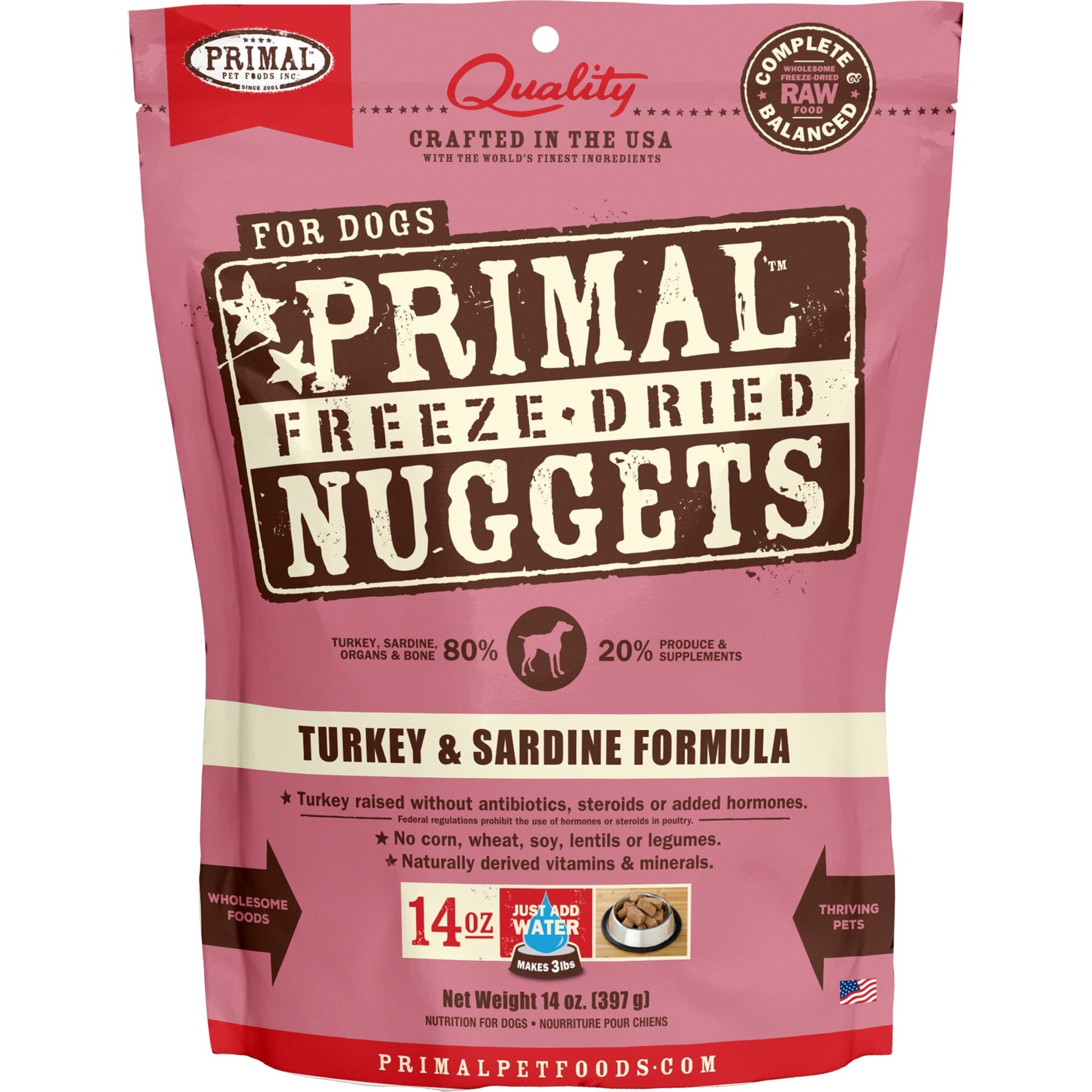 PRIMAL Turkey Sardine Formula Nuggets Grain Free Raw Freeze