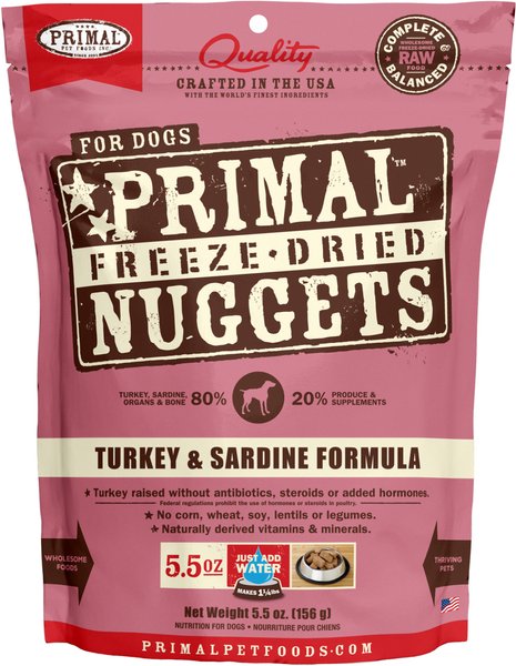 Primal Turkey & Sardine Formula Nuggets Grain-Free Raw Freeze-Dried Dog Food, 5.5-oz bag slide 1 of 7