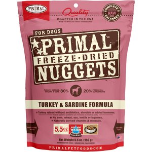Primal Turkey & Sardine Formula Nuggets Grain-Free Raw Freeze-Dried Dog Food, 5.5-oz bag