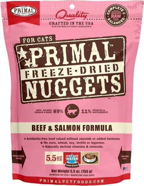 Primal Beef & Salmon Formula Nuggets Grain-Free Raw Freeze-Dried Cat Food, 5.5-oz bag slide 1 of 7