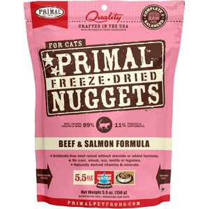 Primal Beef & Salmon Formula Nuggets Grain-Free Raw Freeze-Dried Cat Food, 5.5-oz bag
