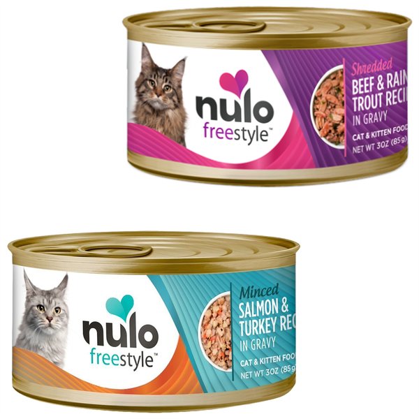 Nulo Freestyle Salmon & Turkey in Gravy + Freestyle Beef & Rainbow Trout in Gravy Canned Cat & Kitten Food slide 1 of 5