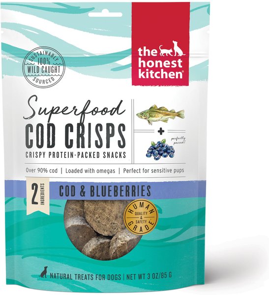 The Honest Kitchen Superfood Cod Crisps Cod & Blueberry Dehydrated Dog Treats, 3-oz bag, bundle of 2 slide 1 of 6
