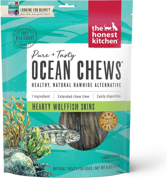 The Honest Kitchen Beams Ocean Chews Wolfish Skins Dehydrated Dog Treats, Large, 6-oz bag, bundle of 2 slide 1 of 9