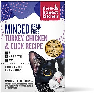 The Honest Kitchen Grain-Free Minced Turkey, Chicken & Duck in Bone Broth Gravy Wet Cat Food, 5.5-oz box, case of 24