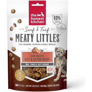 The Honest Kitchen Surf & Turf Meaty Littles Slow Roasted Beef & Salmon Recipe Dog Treats, 4-oz bag, bundle of 2
