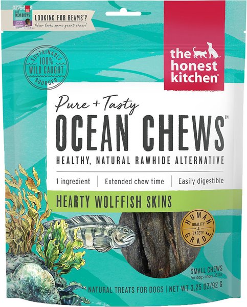 The Honest Kitchen Beams Ocean Chews Wolfish Skins Dehydrated Dog Treats, Small, 3.25-oz bag, bundle of 2 slide 1 of 9