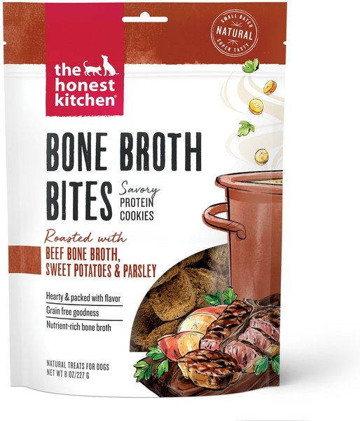The Honest Kitchen Bone Broth Bites Roasted With Beef Bone Broth, Carrots, & Parsley Dog Treats, 8-oz bag, bundle of 2 slide 1 of 5