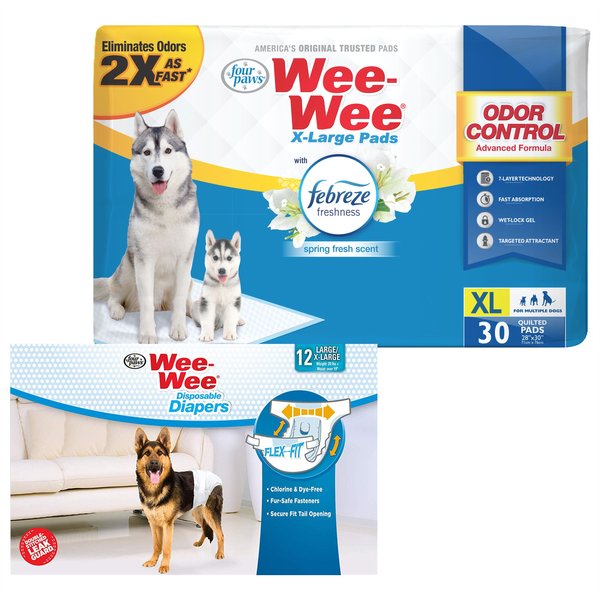 Wee-Wee Disposable Doggie Diapers, Large/X-Large, 12 count + Odor Control Dog Pee Pads, X-Large, 30 count slide 1 of 11